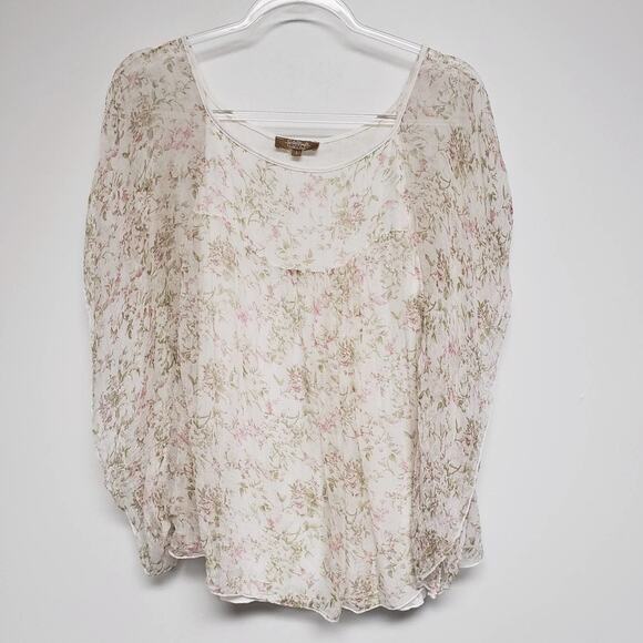 Carla Conti 100% Silk Ivory Sheer Floral Flowy Feminine Top Size Small Italy - Picture 1 of 9